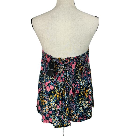 Torrid SZ 0 (Large) Challis Lace-Up Back Corset Top Floral Strapless Smocked New - Picture 6 of 12